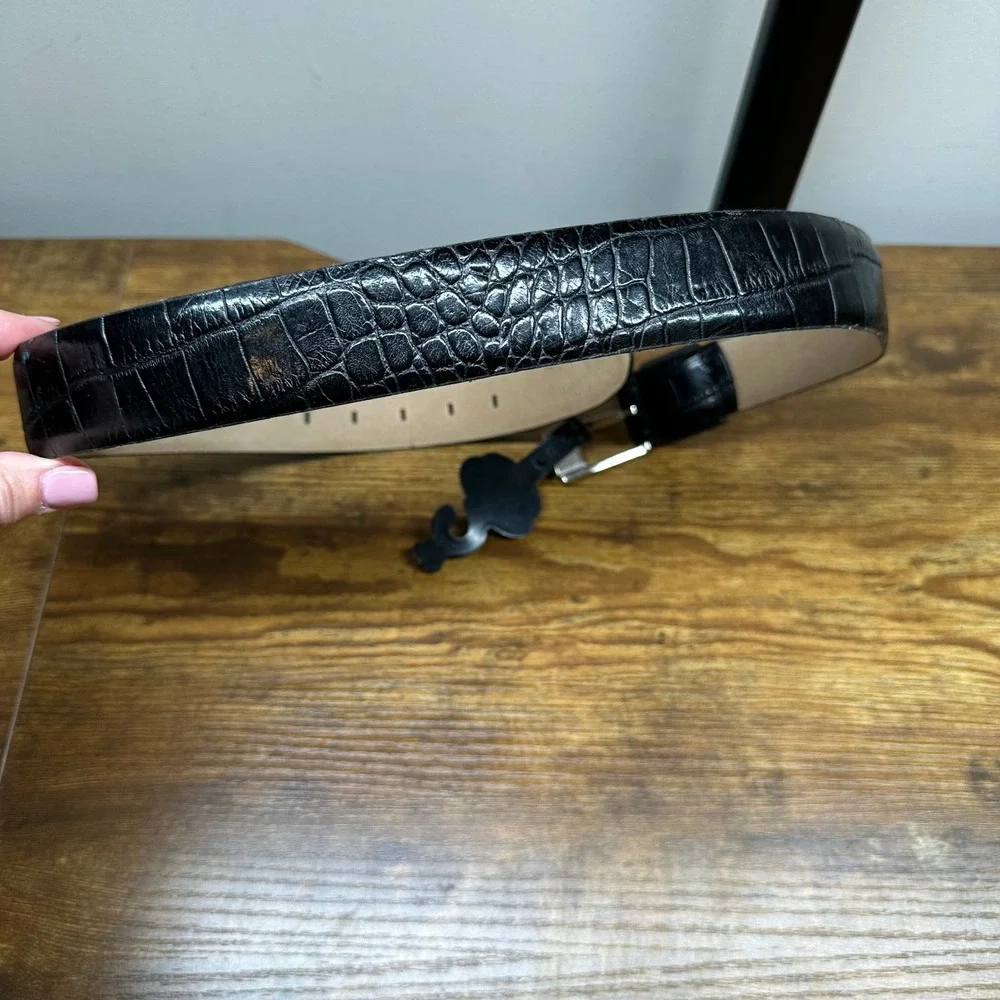 Kenneth Cole New York Mens Black Crocodile Embossed Italian Leather Belt K1682 M